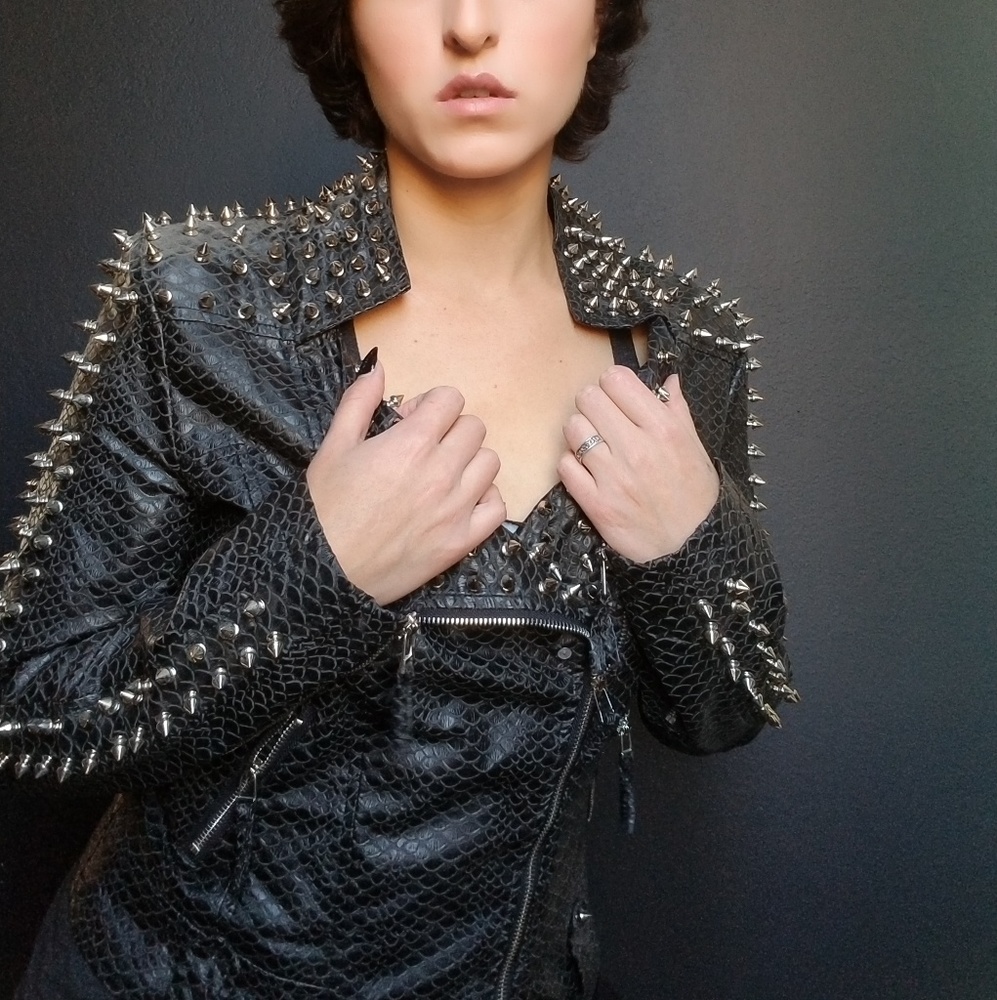 Faux-Leather, Moto-inspired, Spiked Jacket